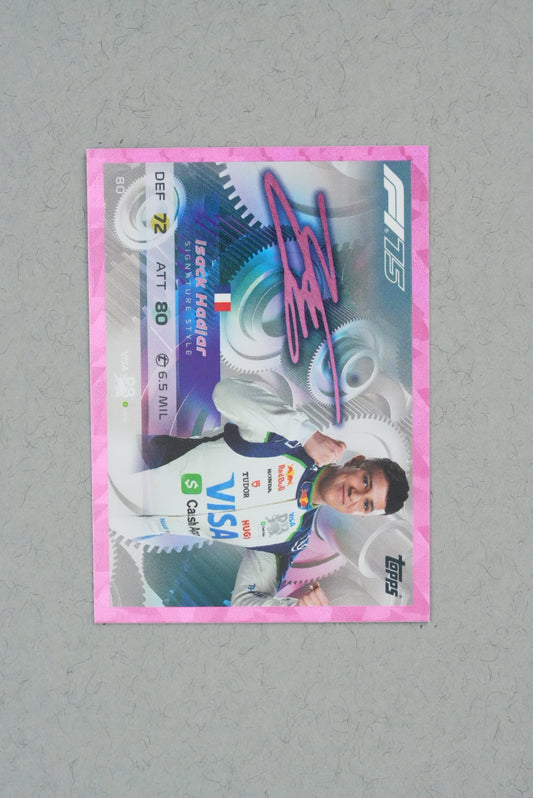 isack-hadjar-f1-turbo-attax-2025-pink-holo-closeup-portrait