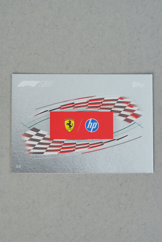 Scuderia Ferrari HP team logo mirror foil card number 19 from Turbo Attax 2025

