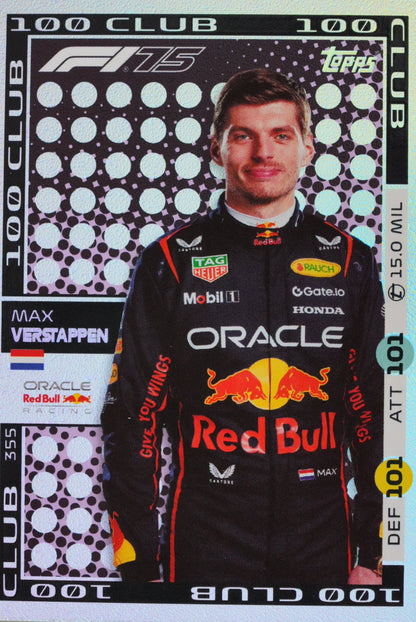 Foil texture detail on Max Verstappen 100 Club card from Turbo Attax 202